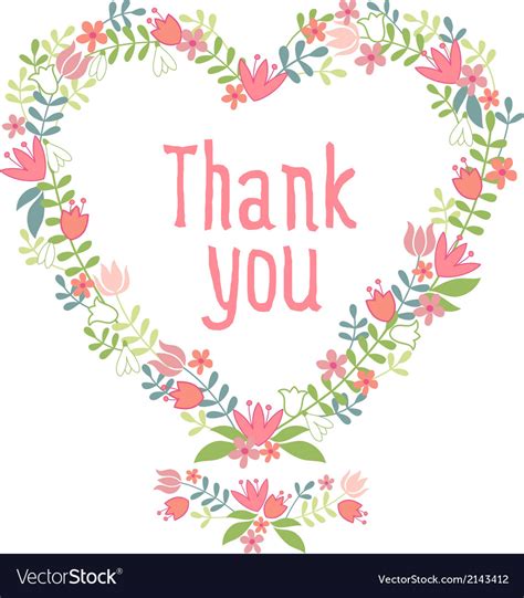 Thank You Floral Heart Wreath Royalty Free Vector Image
