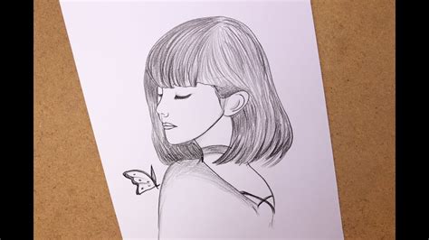 How To Draw A Korean Girl With Butterfly Pencil Drawing A Girl Step