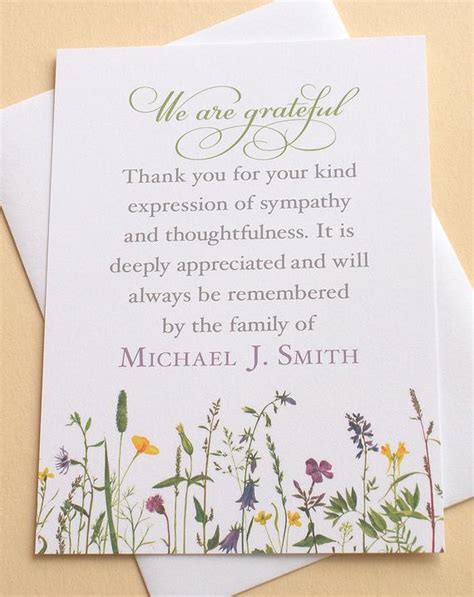 Things to say in thank you notes for the loss of a loved one. Sympathy Thank You Cards with Pretty Wild Flowers | Etsy