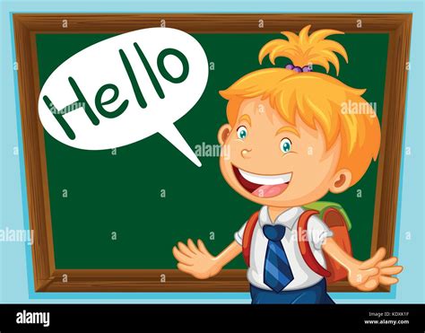 School Girl Saying Hello In Classroom Illustration Stock Vector Image