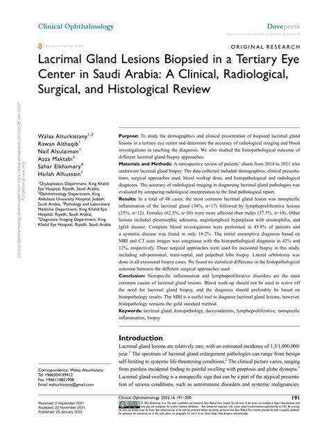 PDF Lacrimal Gland Lesions Biopsied In A Tertiary Eye Center In Saudi Arabia A Clinical