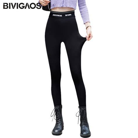 Buy Bivigaos Women Autumn New High Waist Letters Black Leggings Skinny Slim Elastic Pencil Pants