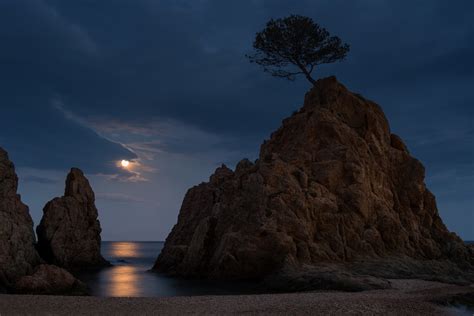 Tossa De Mar Costa Brava Spain Spain Night Moon Moonlight