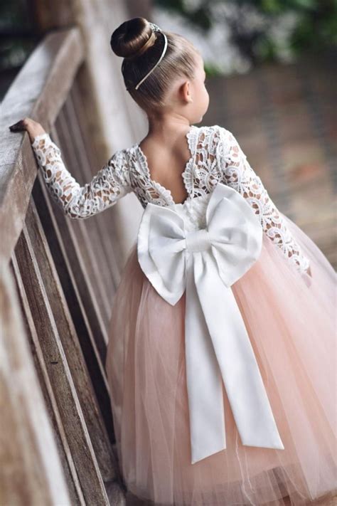 Lace Flower Girl Dress Long Sleeve Lace Satin And Tulle Etsy Flower
