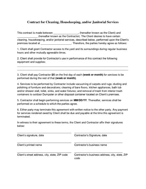 Cleaning Contract Agreement - Free Printable Documents