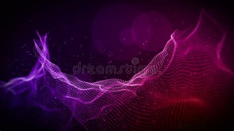 Abstract Purple Color Digital Cyber Space Particles Wave With Bokeh