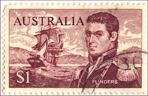 An Australian Postage Stamp With A Man In Uniform And A Ship On The