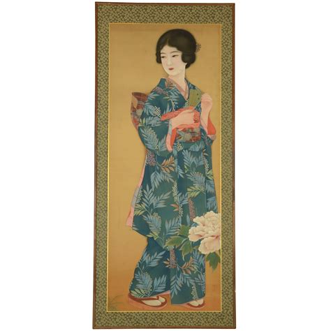 Japanese Bijin Ga Painting Of Woman In Period Kimono Taisho Period