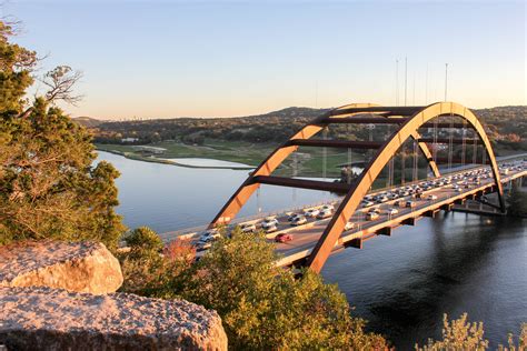 Pennybacker Bridge Austin Tx With The Skyline In The Background R