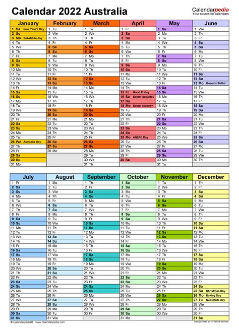 Free Printable Calendar 2022 Australia