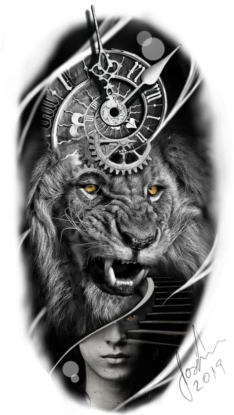 Lion Clock Tattoo Drawing Outerbanksthemedparty