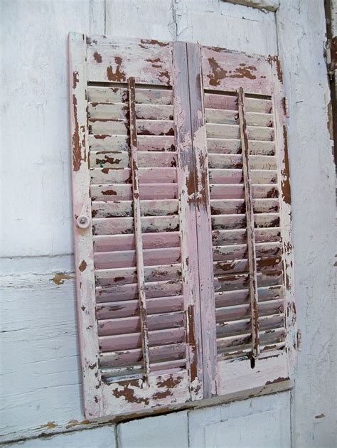 Shabby Chic Cream Pink Shutter Hand Painted Distressed Wood