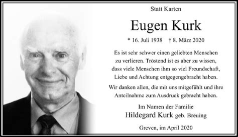 Traueranzeigen Von Eugen Kurk Trauer Ms