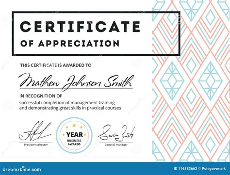 Certificate Of Appreciation Template Design Elegant Business Di Stock