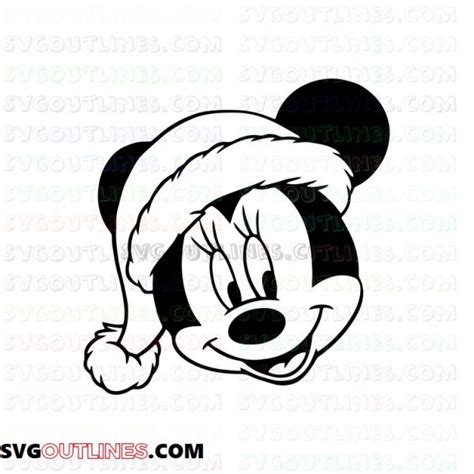 Minnie Santa Face Christmas Hat Mickey Mouse Outline Svg Dxf Eps Pdf Png