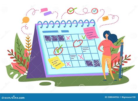 Cartoon Color Character Person Woman And Planning Day Scheduling