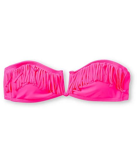 Malibu Candy Coated Pink Fringe Bandeau Bikini Top Zumiez