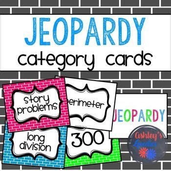 This printable Jeopardy Category Cards set contains color and black and white category cards ...