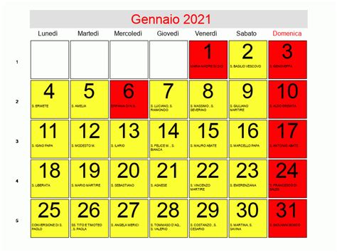 Calendario Di Gennaio 2021