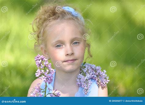 Portrait Of Girl With Lilacs Stock Image Image Of Childhood Happy