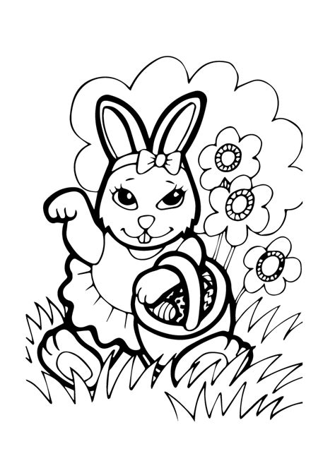 Happy Girl Rabbit Easter Printable Coloring Pages