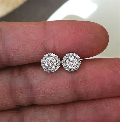 2ct Diamond Halo Stud Earrings Brilliant Round Diamond Etsy