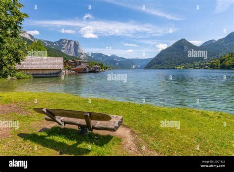View Of Grundlsee Village On The Shore Of Lake Grundlsee Styria
