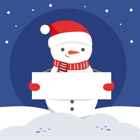 Free Vector Snowman Holding A Blank Banner For Christmas