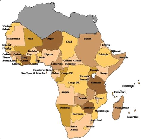 Map Of Africa Showing Sub Saharan Africa Countries Below The Grey