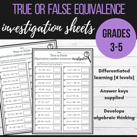 Balancing Equations True Or False Equivalence Investigation Sheets