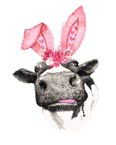 Cow With Bunny Ears Pngcute Cow Pngeaster Cow Pngdigital Download