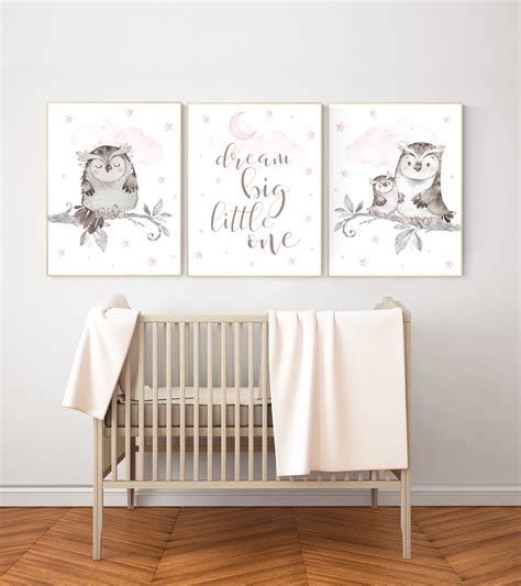 Nursery Wall Art Owl Baby Girl Dream Big Little One Owl Nursery Wall