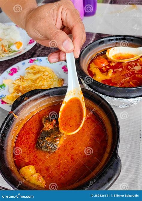 Close Up Of Malaysian Dish Asam Pedas Fish Cooked In Spicy Gravy A