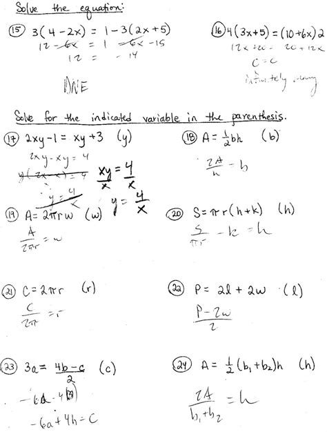 Kuta Software Infinite Algebra 1 Literal Equations Answers