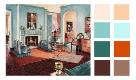 1929 Armstrong Living Room Turquoise Orange Color Scheme