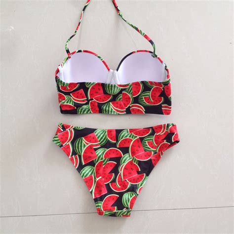 Watermelon Print Bikini Push Up Triangle Swimsuits Bikini Set On Luulla
