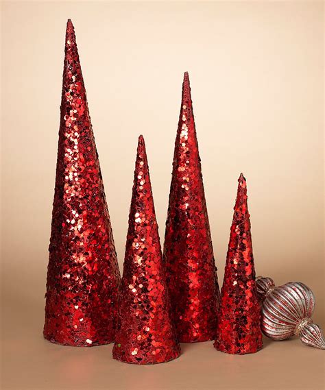 The Gerson Company Red Glitter Nesting Cone Set Of Four Red Glitter Glitter Red