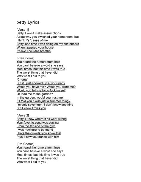 Betty Taylor Swift Betty Lyrics Verse 1 Betty I Wont Make