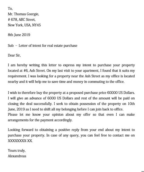 Commercial Real Estate Letter Of Intent Template