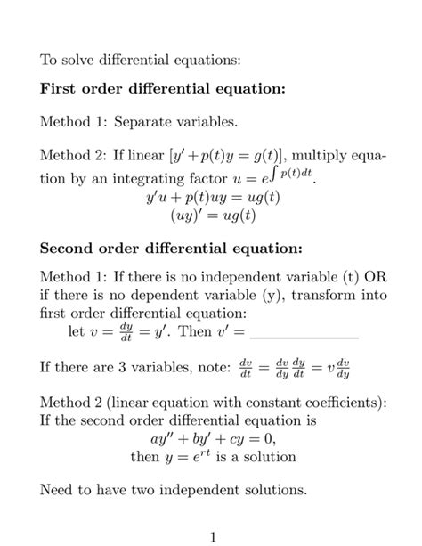 To Solve Differential Equations First Order Differential Equation