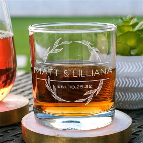 Personalized Whiskey Glass Relationship Lowball Glasses W Vine Border Etched Cocktail