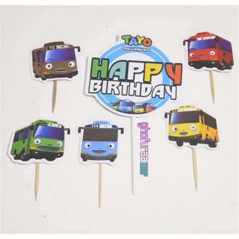 Jual Hiasan Kue Ulang Tahun Tayo Pak Topper Cake Happy Birthday