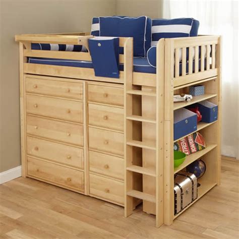 Create more play space with a bunk bed or trundle bed with storage drawers. Maxtrix Kids HIGH Loft Storage Bed (Natural) (664)