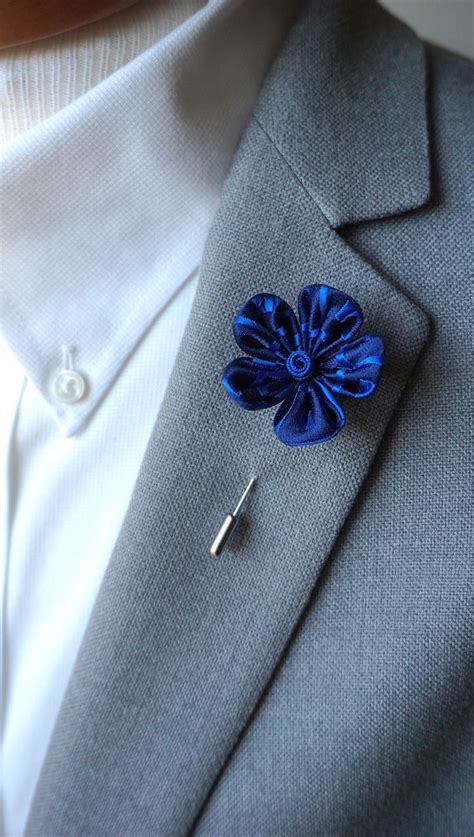 Blue Patterned Lapel Flower Mens Lapel Pin Floral Pin Etsy