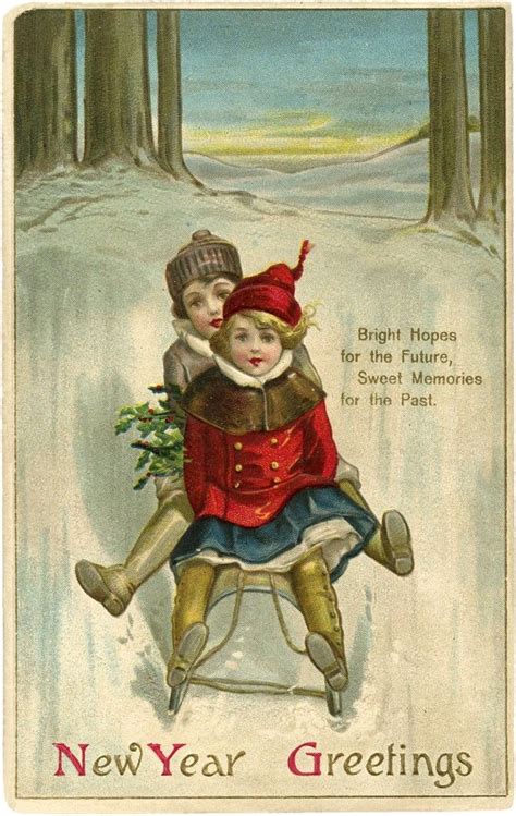 20 Sledding Images Vintage Happy New Year New Year Postcard New