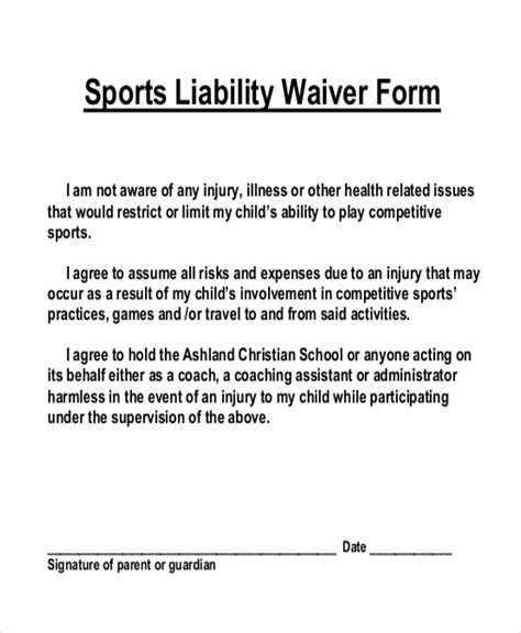 sample liability waiver forms   ms word