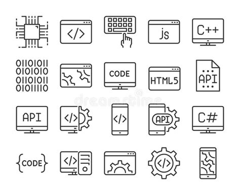 Programming Icon Development And Programming Line Icons Set Editable