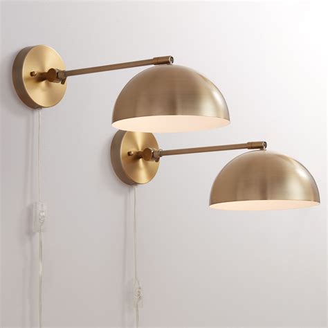 360 Lighting Modern Wall Lamps Set Of 2 Antique Brass Plug In Light