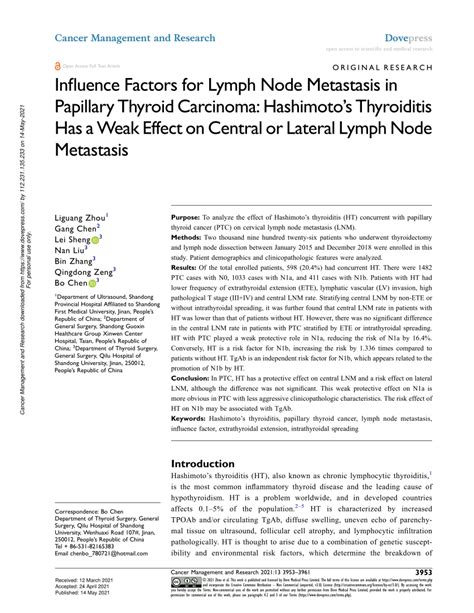 Pdf Influence Factors For Lymph Node Metastasis In Papillary Thyroid