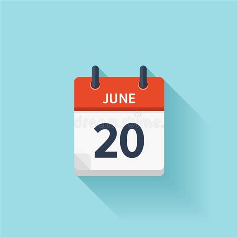 June 20 Vector Flat Daily Calendar Icon Date And Time Day Month